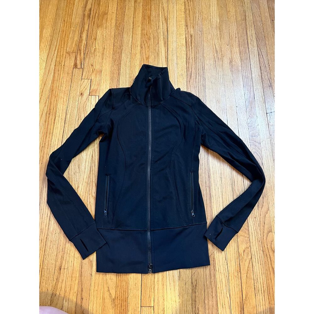 LuLuLemon Sweatshirt Womens 4 Black Full Zip Shirt Thumb Holes